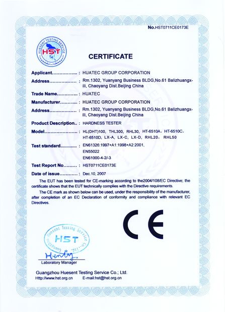 Chiny HUATEC GROUP CORPORATION Certyfikaty